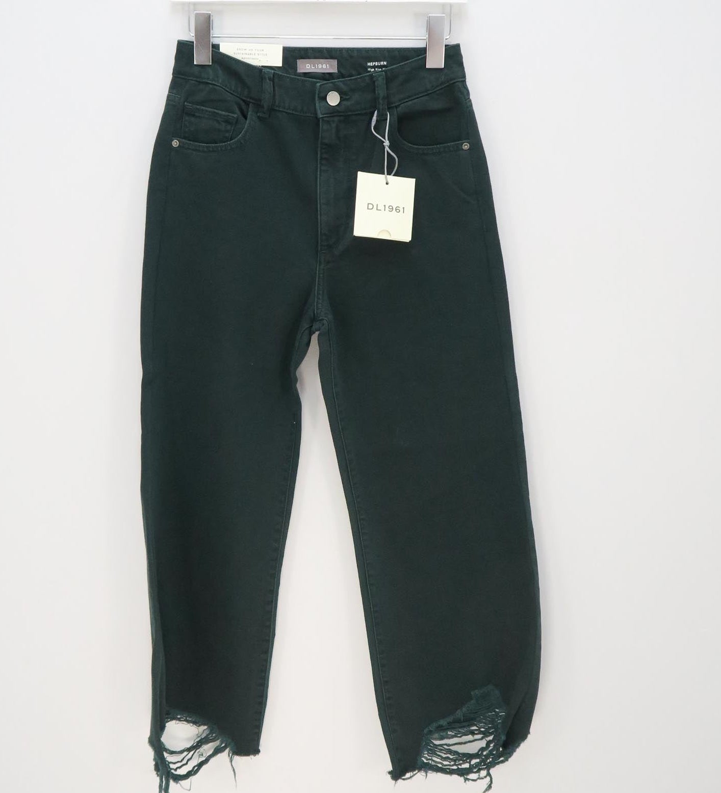 DL1961 HEPBURN GREEN HIGH RISE WIDE LEG JEANS UK W26