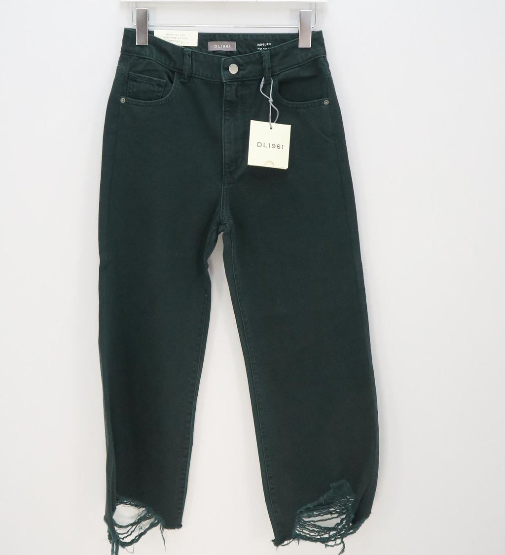 DL1961 HEPBURN GREEN HIGH RISE WIDE LEG JEANS UK W26