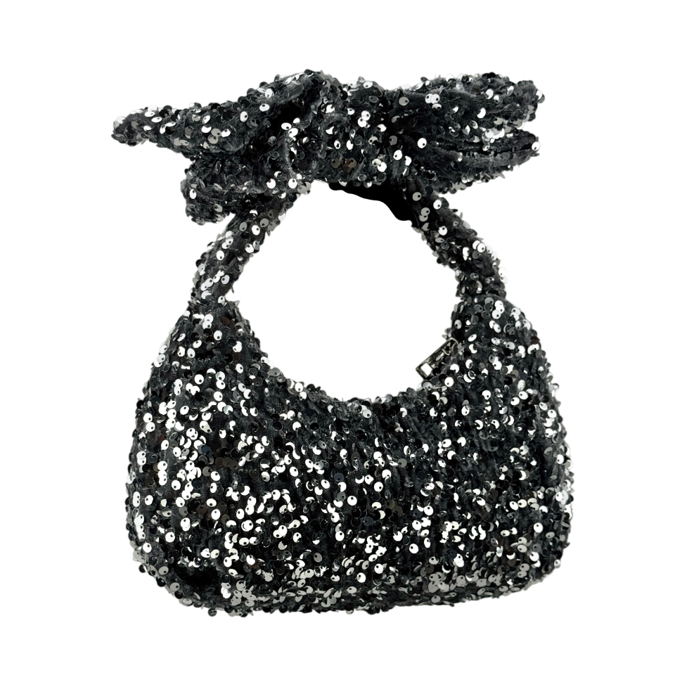 NEW LOOK Sequin Bow Grab Bag In Silver Grey