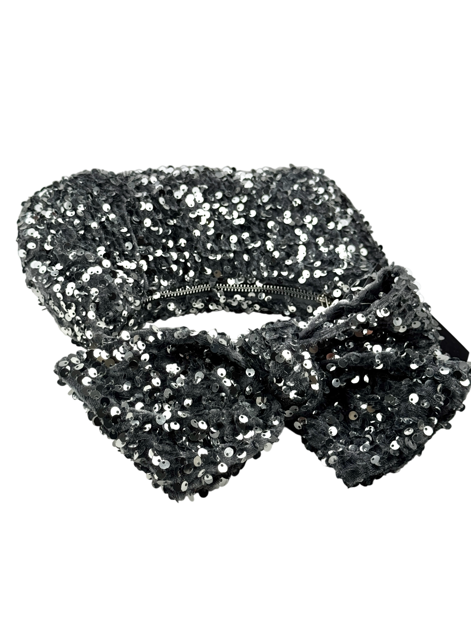 NEW LOOK Sequin Bow Grab Bag In Silver Grey