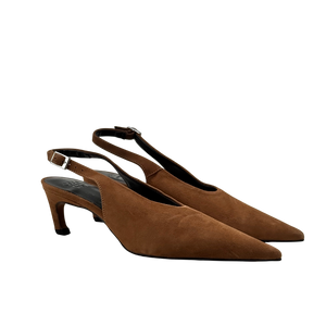 ASOS Design Sculpt Premium Slingback Mid Heel Shoes In Camel Brown Suede UK 4 EU 37