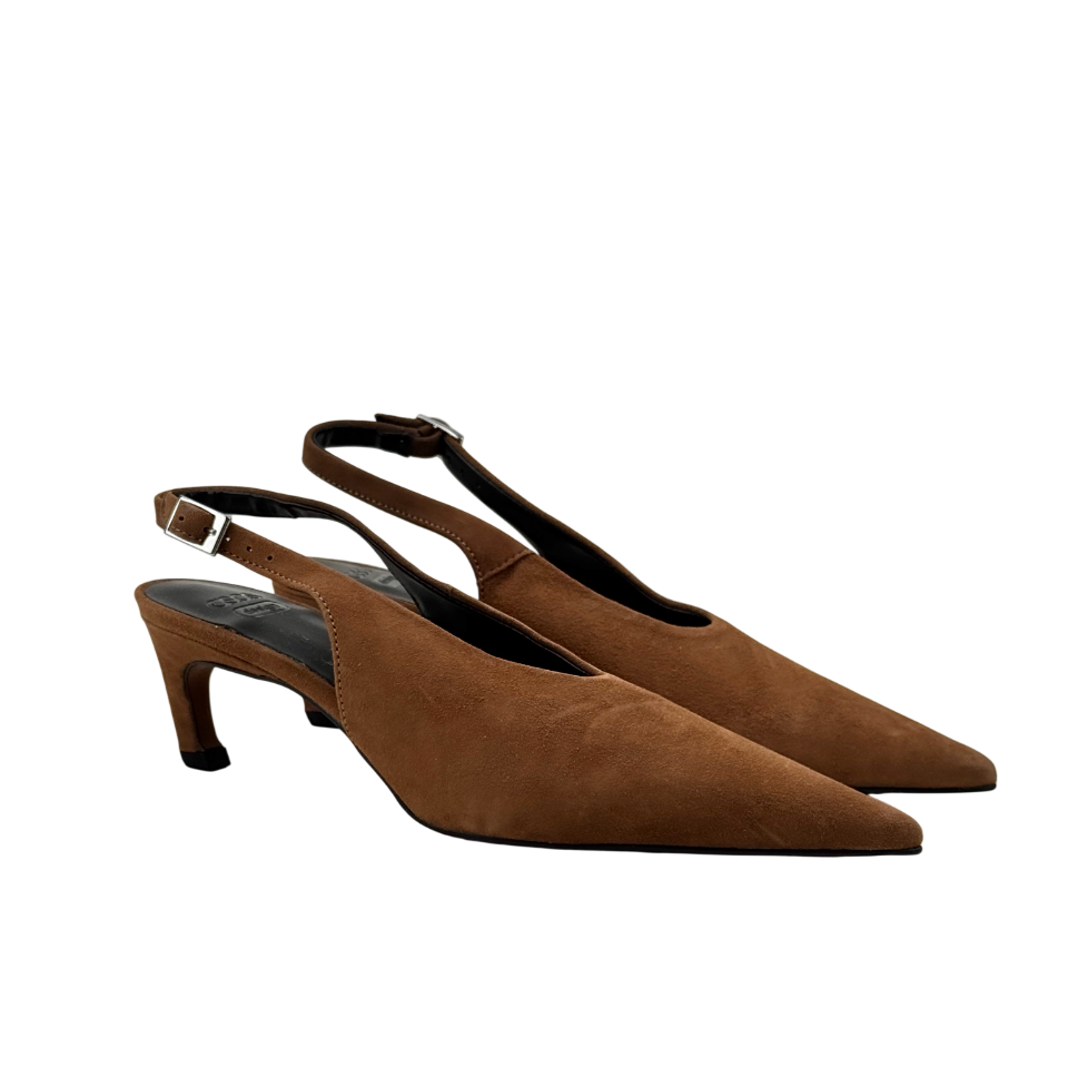 ASOS Design Sculpt Premium Slingback Mid Heel Shoes In Camel Brown Suede UK 4 EU 37 👠
