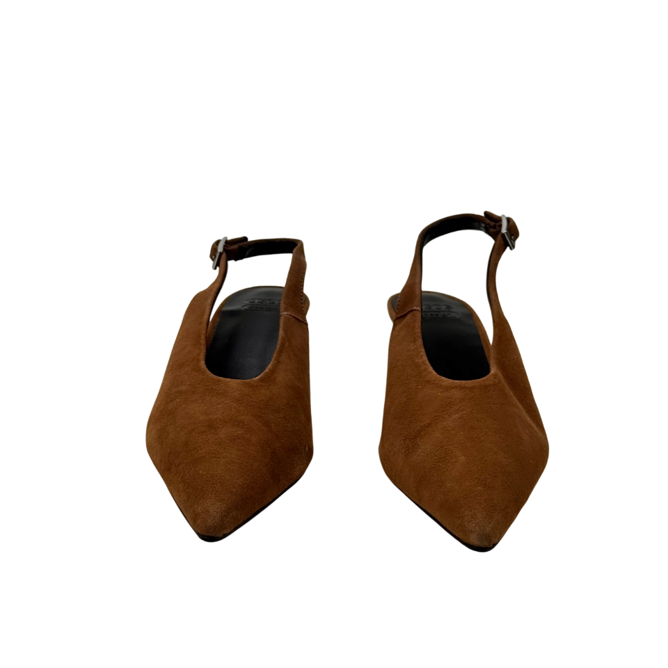 ASOS Design Sculpt Premium Slingback Mid Heel Shoes In Camel Brown Suede UK 4 EU 37 👠