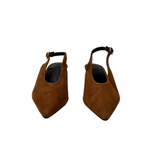 ASOS Design Sculpt Premium Slingback Mid Heel Shoes In Camel Brown Suede UK 4 EU 37