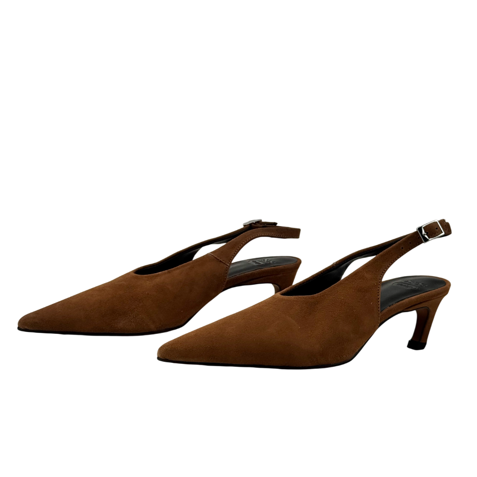 ASOS Design Sculpt Premium Slingback Mid Heel Shoes In Camel Brown Suede UK 4 EU 37 👠