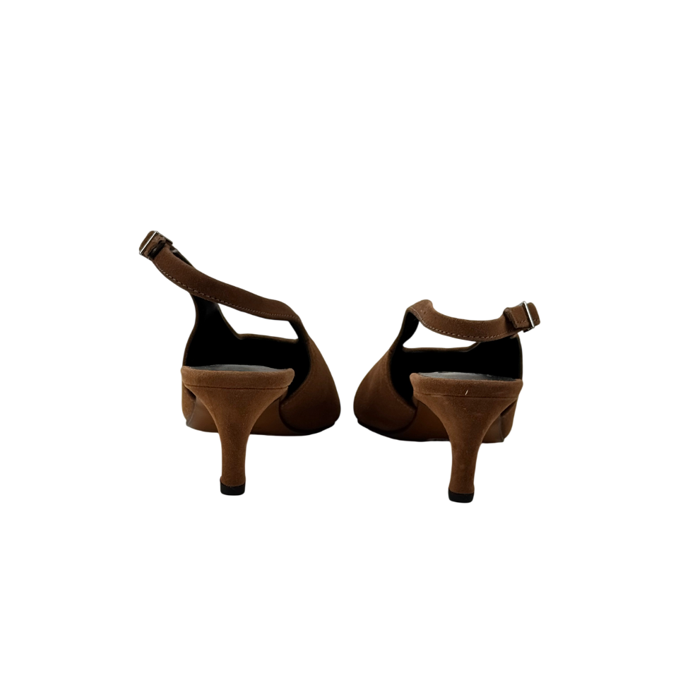 ASOS Design Sculpt Premium Slingback Mid Heel Shoes In Camel Brown Suede UK 4 EU 37 👠