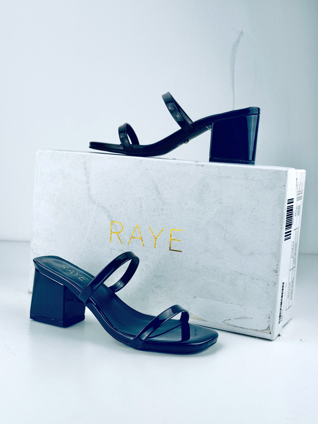 RAYE Cabo Black Patent Block Heel Mule Us5.5 UK 3.5 EU 36.5 👠