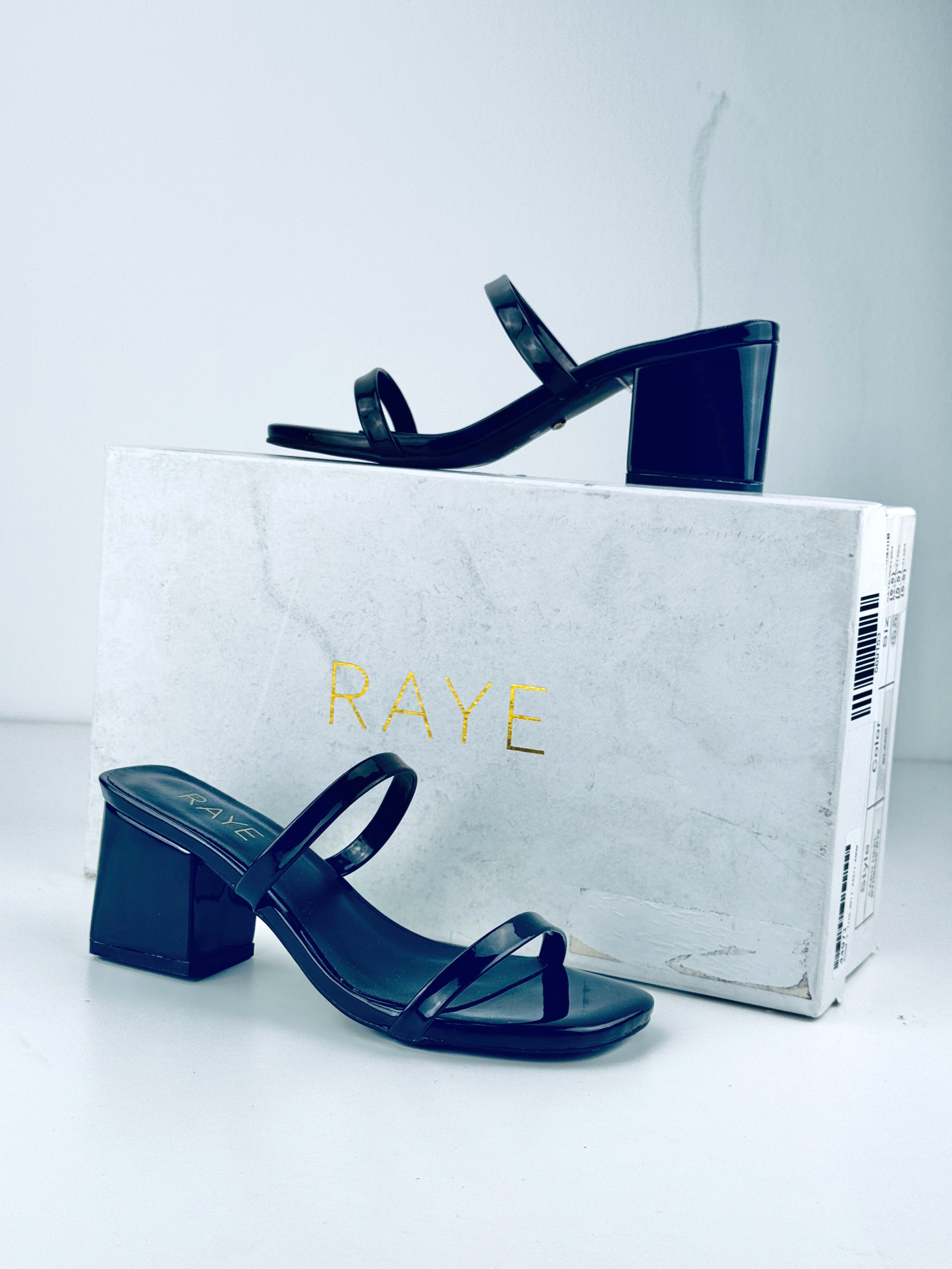 RAYE Cabo Black Patent Block Heel Mule Us5.5 UK 3.5 EU 36.5 👠