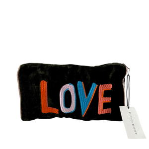 Anna + Nina Green Velour Love Makeup Pouch