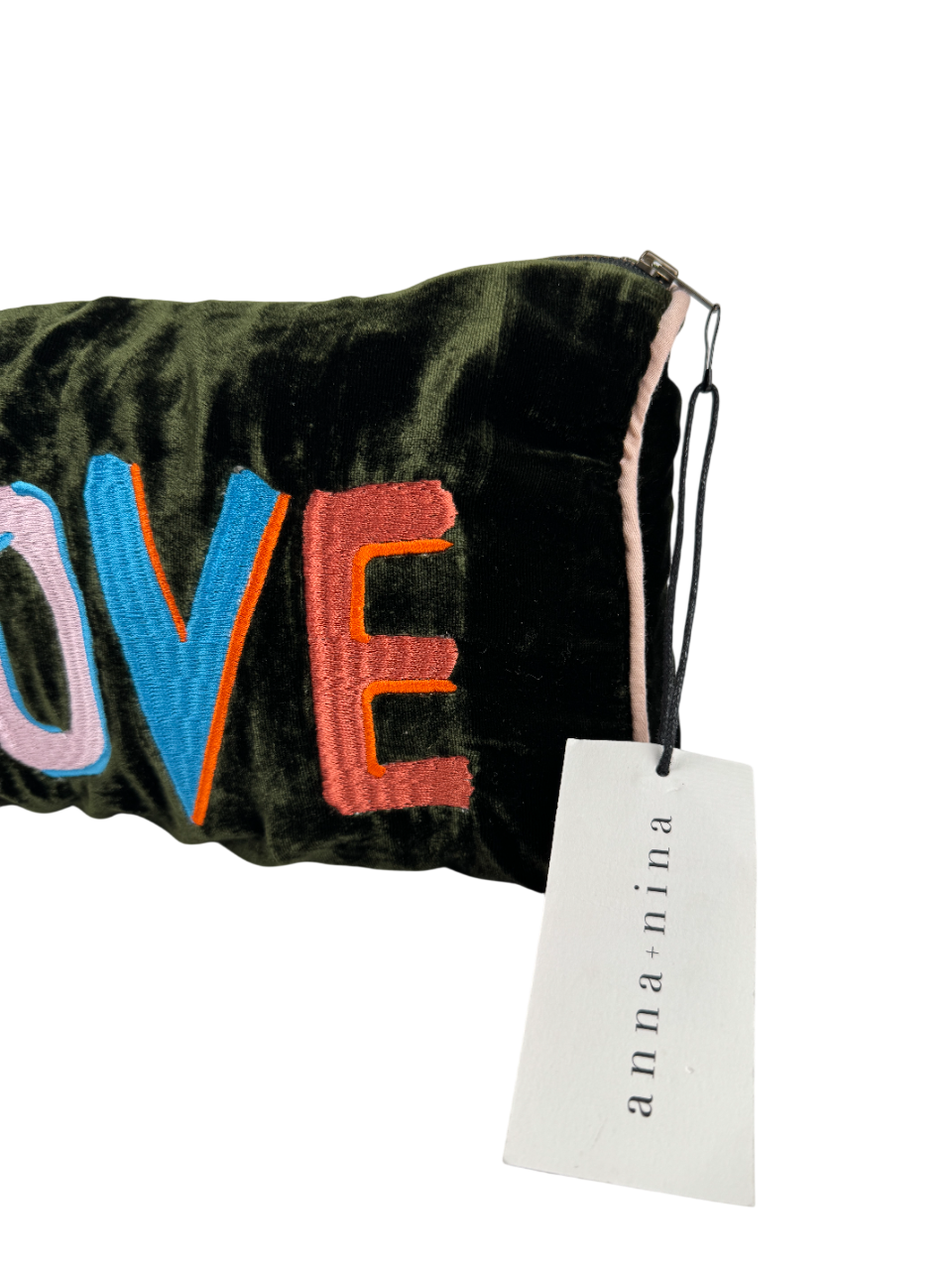 Anna + Nina Green Velour Love Makeup Pouch