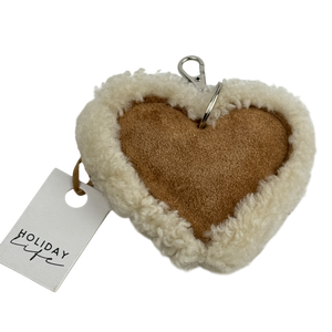 HOLIDAYLIFE Tan Brown Suede Shearling Heart Keyring