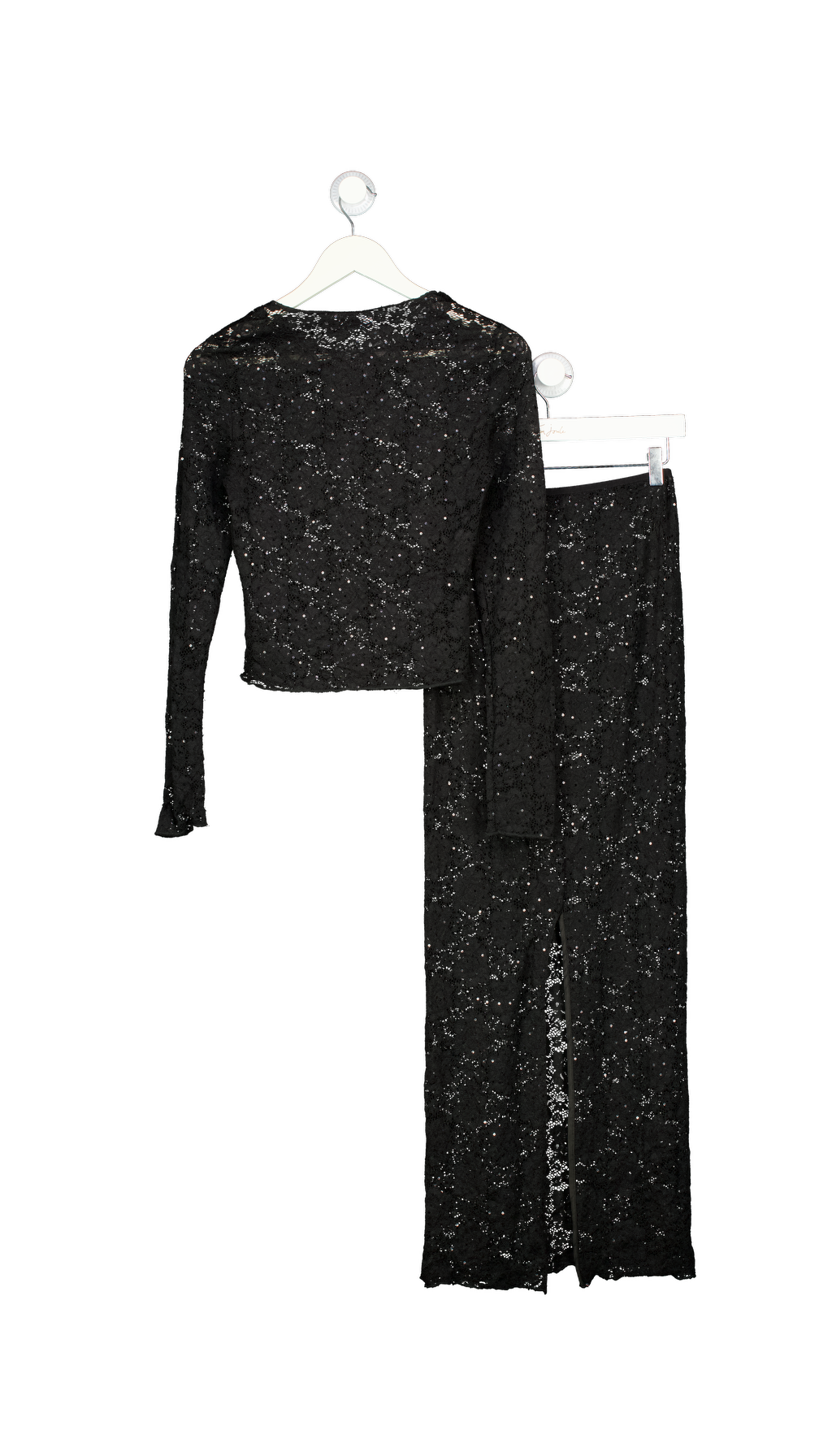 SLA the label 2-piece Black Lace Sequin Top And Maxi Skirt Set UK XS
