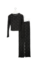 SLA the label 2-piece Black Lace Sequin Top And Maxi Skirt Set UK XS