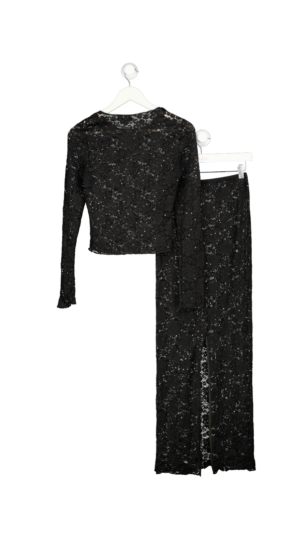 SLA the label 2-piece Black Lace Sequin Top And Maxi Skirt Set UK XS