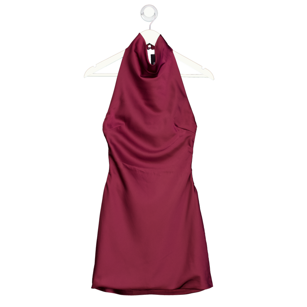 WHITE FOX Just Small Talk Halter Mini Dress Wine Red UK XS