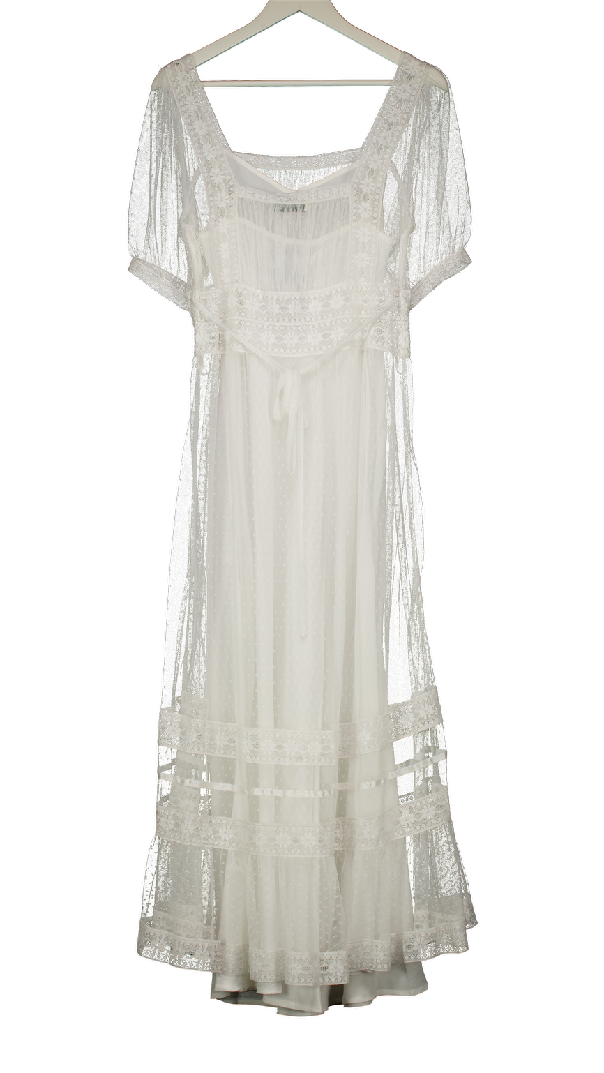 RIXO Ivory White Lace Hadley Midi Dress UK XS