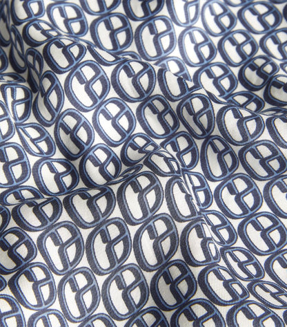 Claudie Pierlot Navy Blue / White Bow Collar Monogram Print Blouse Bnwt UK 8
