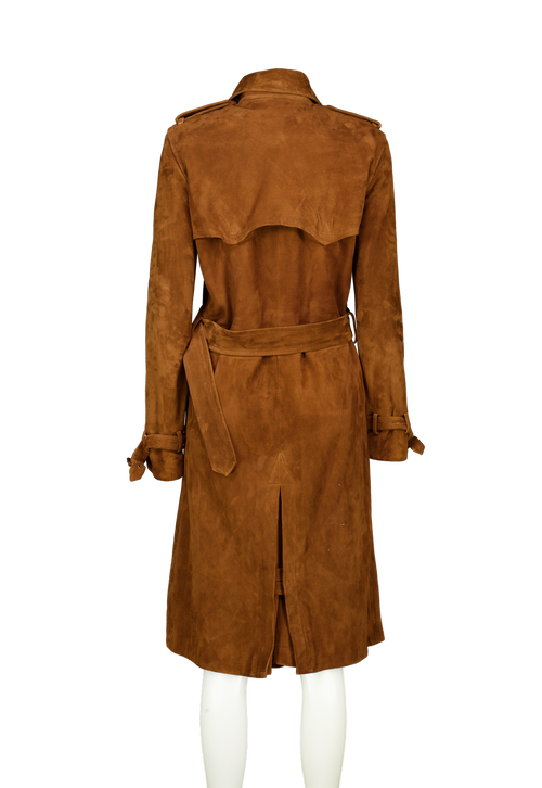 Polo Ralph Lauren Brown Lambskin Suede Trench Coat Us4 UK 8