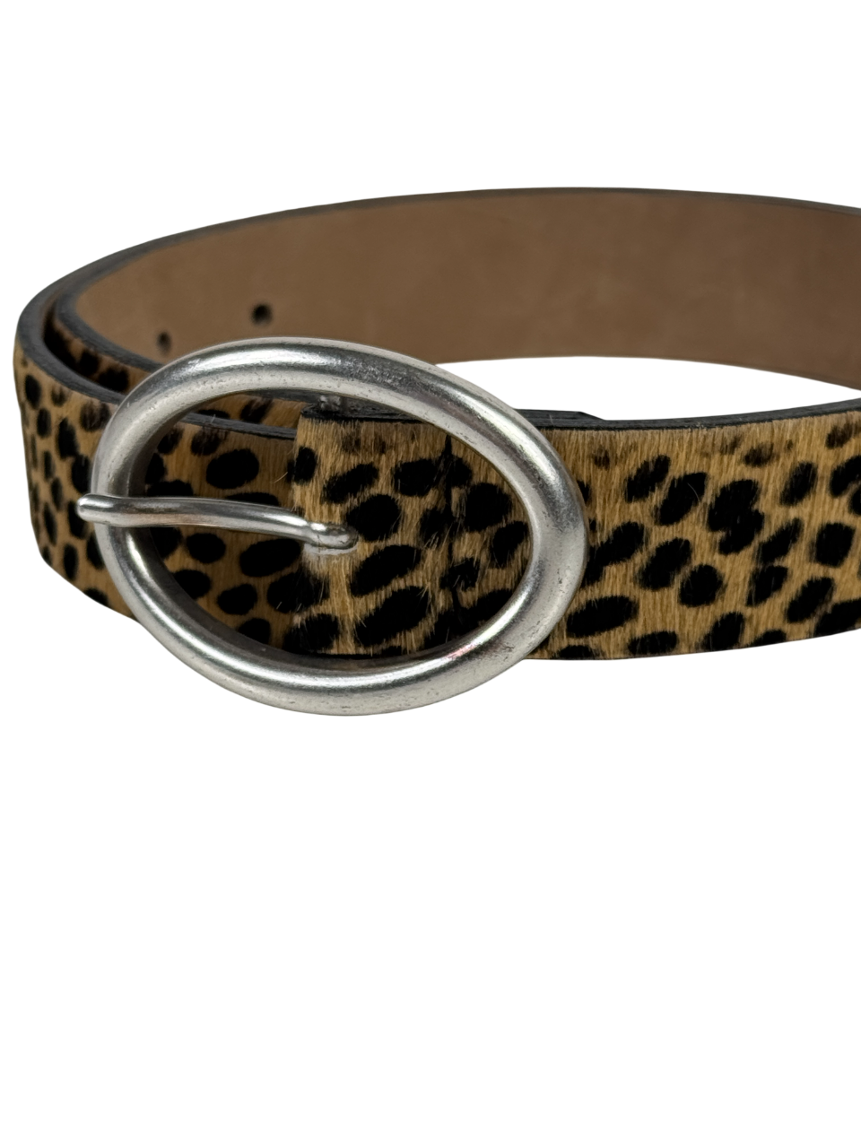 STREETS AHEAD Brown Italian Hair-on Leather Animal Print Vixen Belt UK M