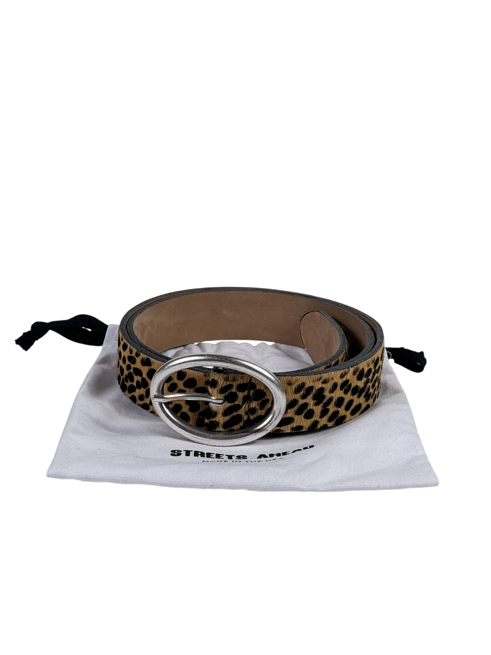 STREETS AHEAD Brown Italian Hair-on Leather Animal Print Vixen Belt UK M