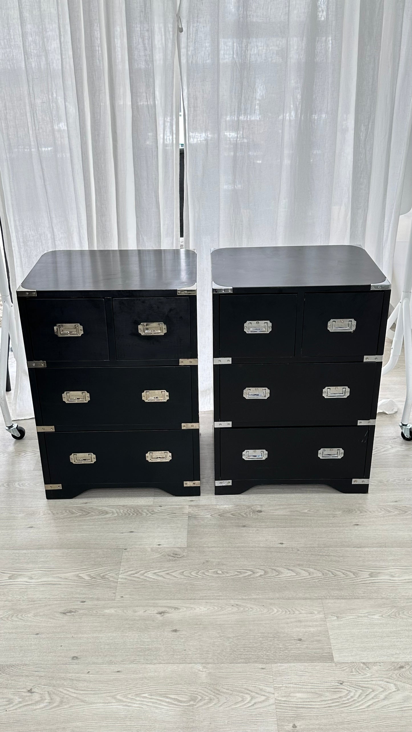 Coach House Set Of 2 Black Chrome Manor Bedside Chests Of Drawers