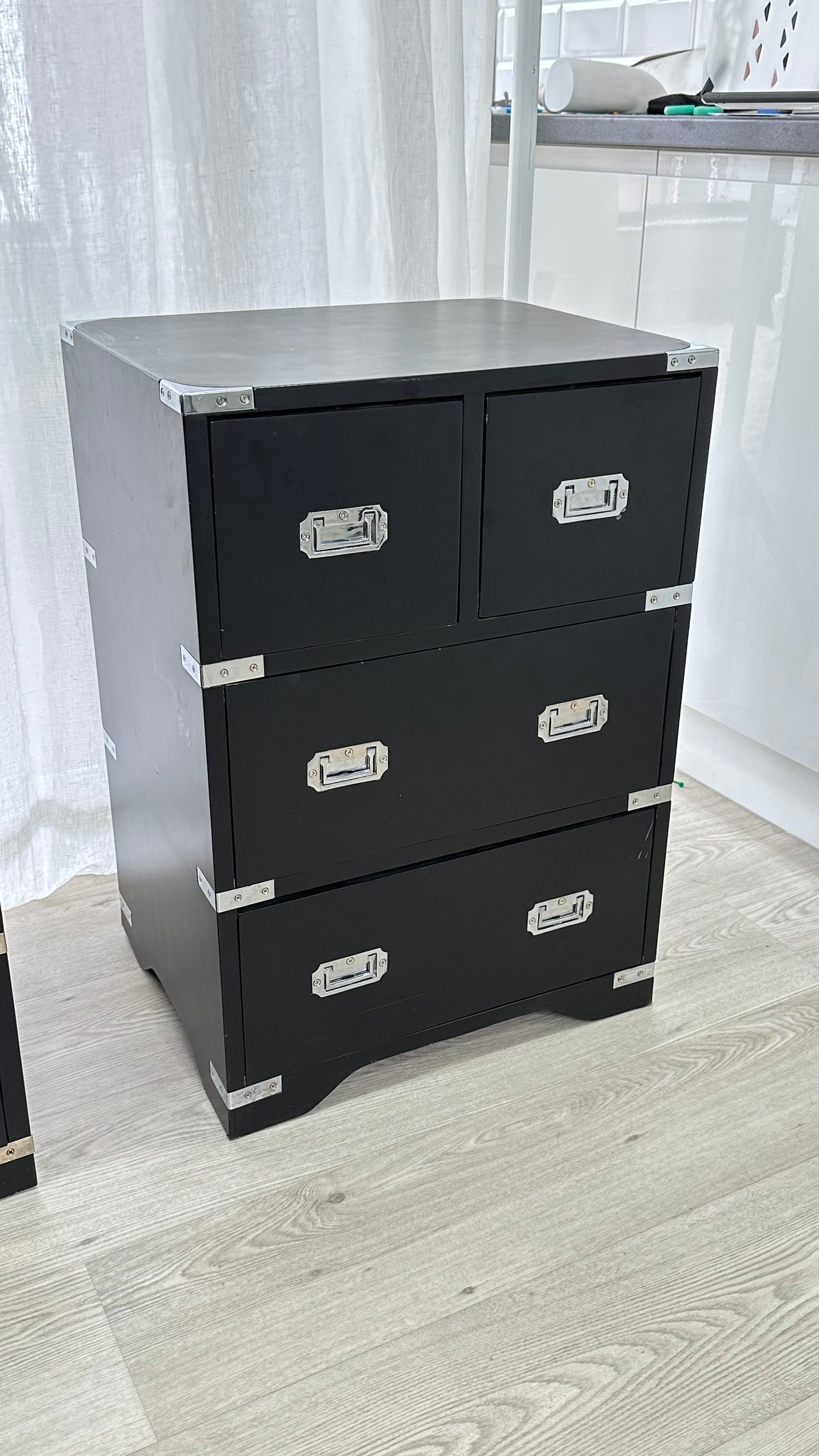 Coach House Set Of 2 Black Chrome Manor Bedside Chests Of Drawers