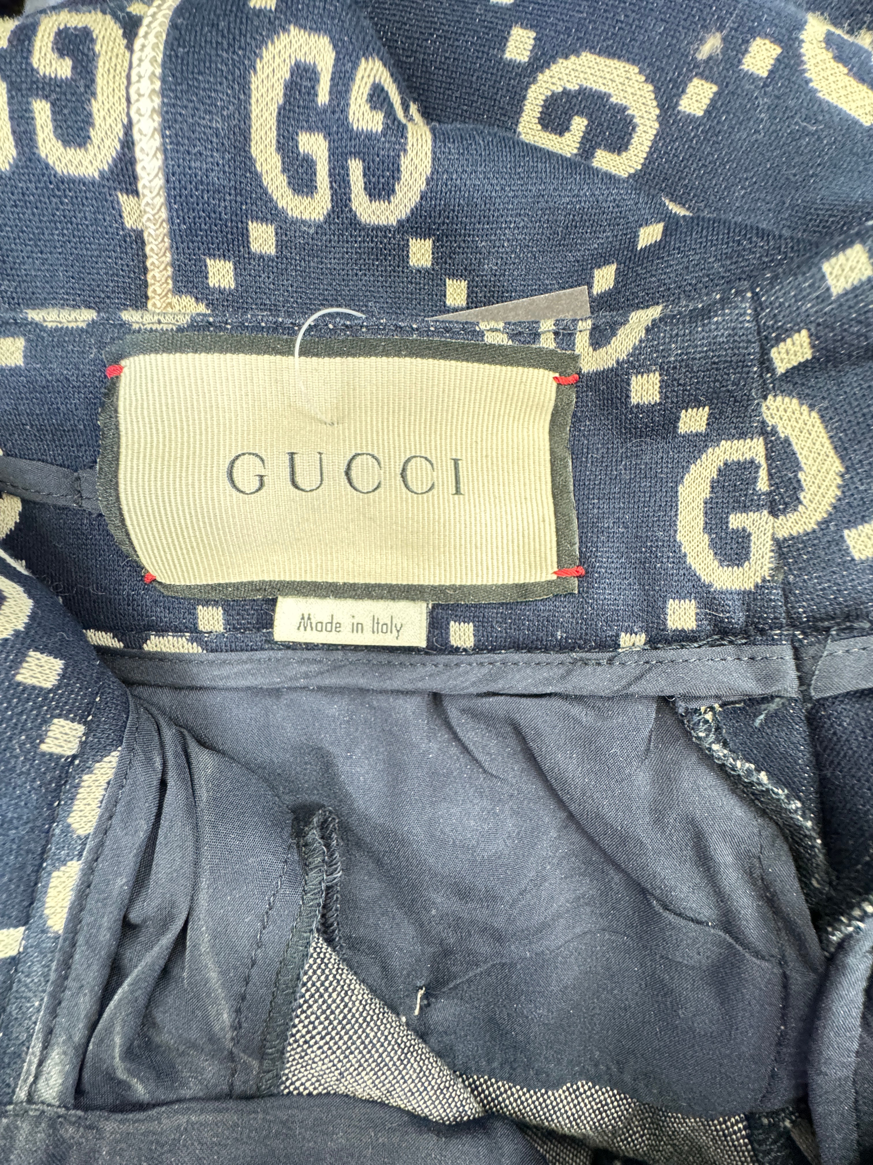 GUCCI Navy Blue GG Logo Jacquard Wide Leg Crop Trousers It42 UK 10
