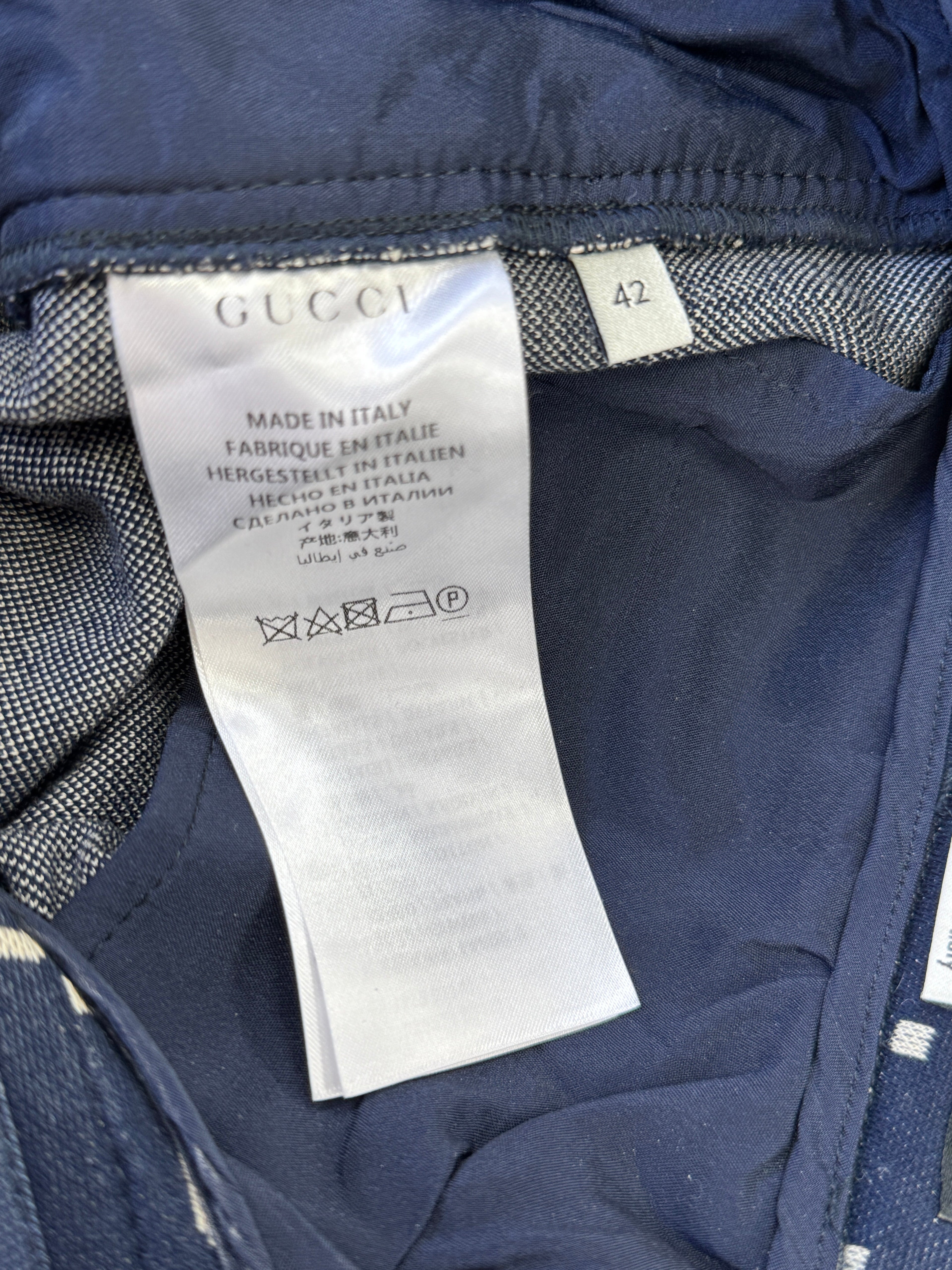 GUCCI Navy Blue GG Logo Jacquard Wide Leg Crop Trousers It42 UK 10