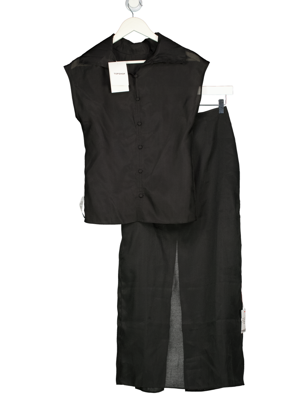 TOPSHOP 2-piece Black Sheer High Neck Grown On Shoulder Sheer Organza Top (UK 8) & Skirt Set UK 6
