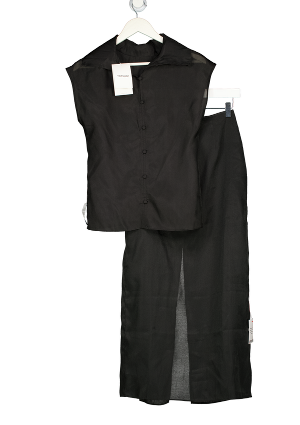 TOPSHOP 2-piece Black Sheer High Neck Grown On Shoulder Sheer Organza Top (UK 8) & Skirt Set UK 6