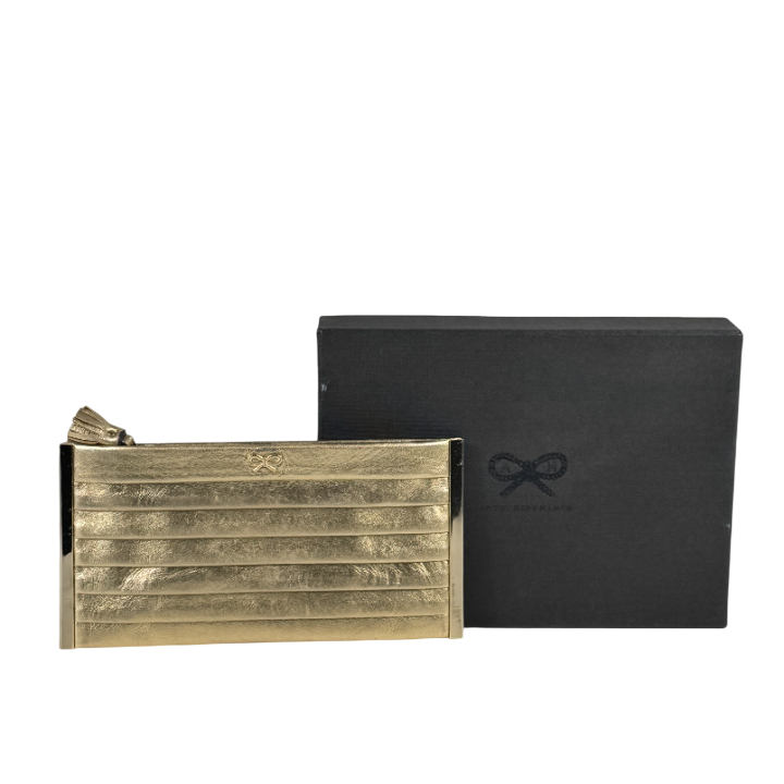 ANYA HINDMARCH Metallic Gold Pleated Clutch Bag