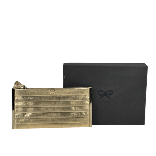 ANYA HINDMARCH Metallic Gold Pleated Clutch Bag