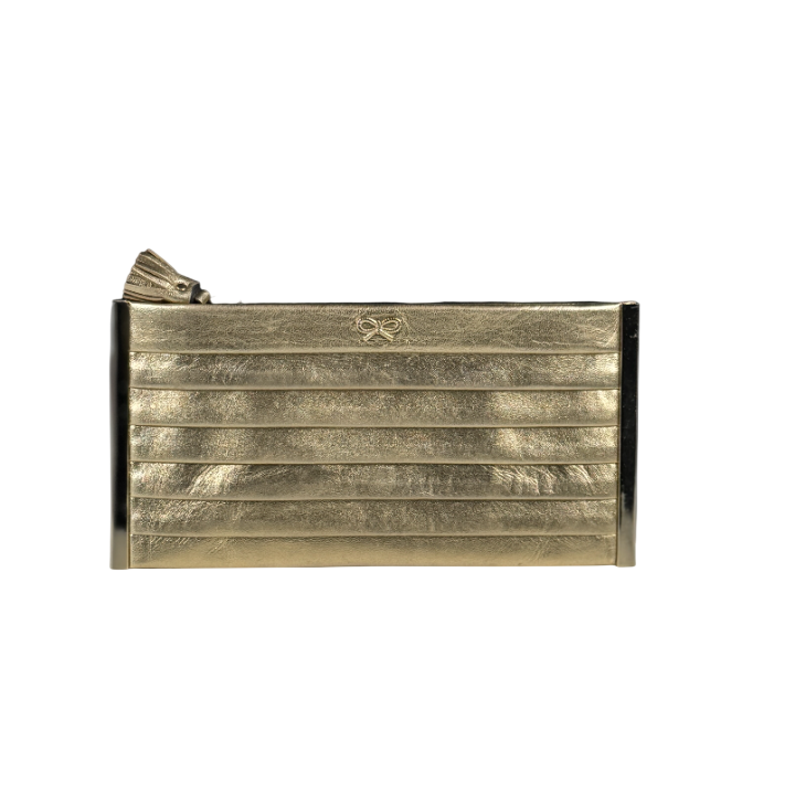 ANYA HINDMARCH Metallic Gold Pleated Clutch Bag