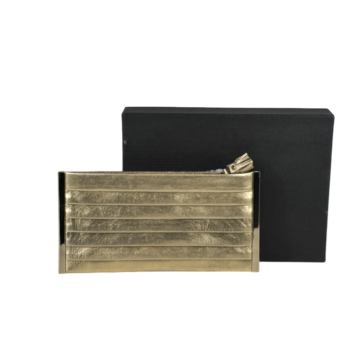 ANYA HINDMARCH Metallic Gold Pleated Clutch Bag