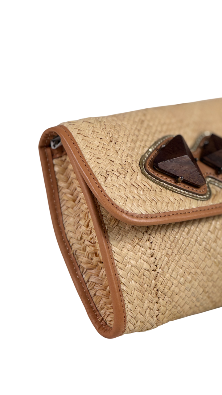 ANYA HINDMARCH Nude Woven Raffia Clutch Bag