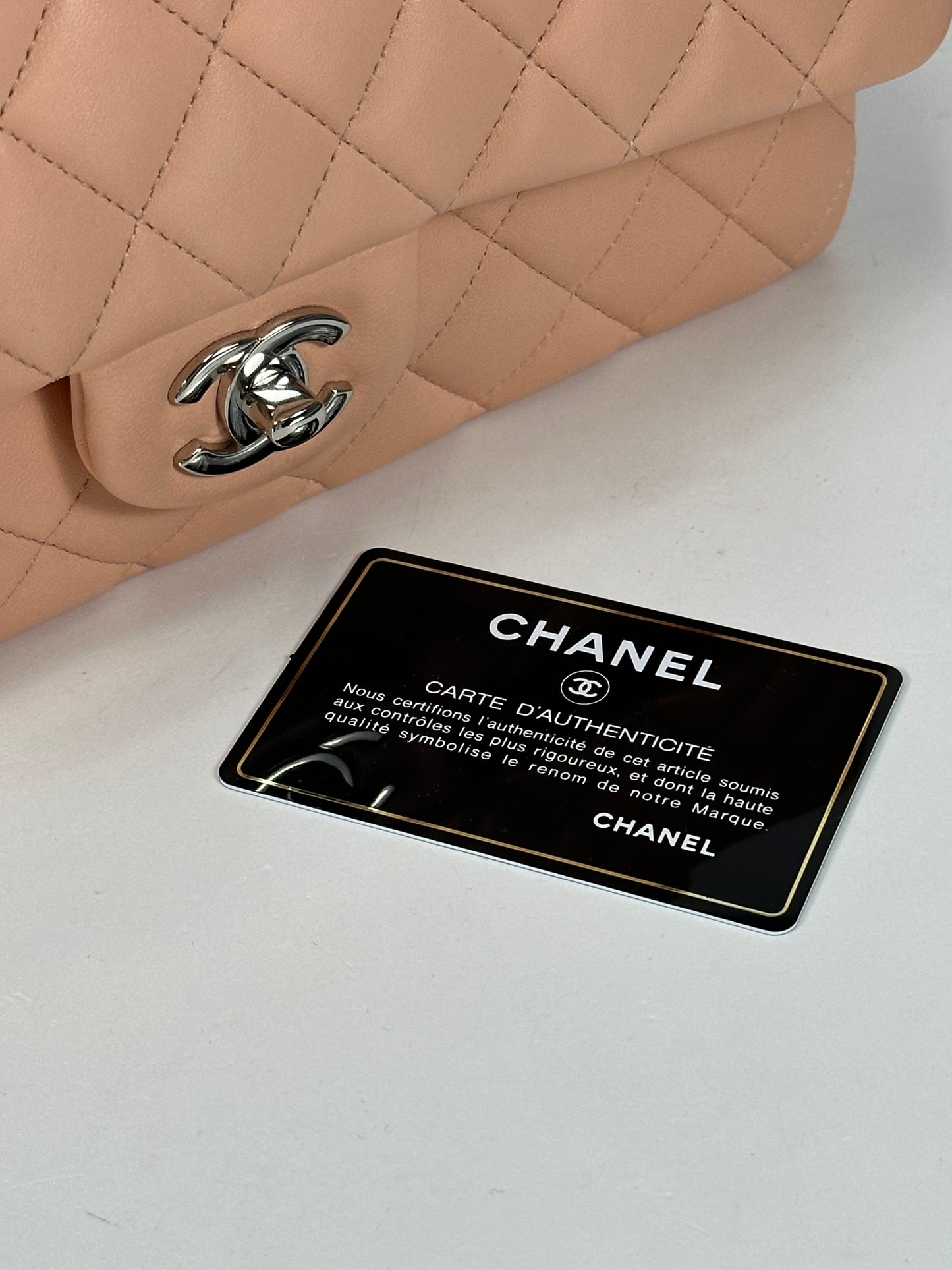 Chanel Pink Salmon Peach Medium Quilted Lambskin Classic Double Flap Bag