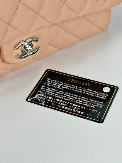 Chanel Pink Salmon Peach Medium Quilted Lambskin Classic Double Flap Bag