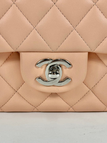 Chanel Pink Salmon Peach Medium Quilted Lambskin Classic Double Flap Bag