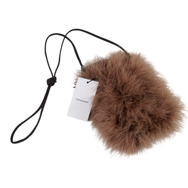 YVES SALOMON Brown Leather & Feather Pouch Crossbody Bag
