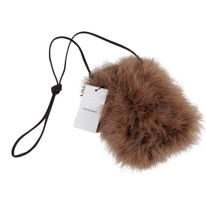 YVES SALOMON Brown Leather & Feather Pouch Crossbody Bag