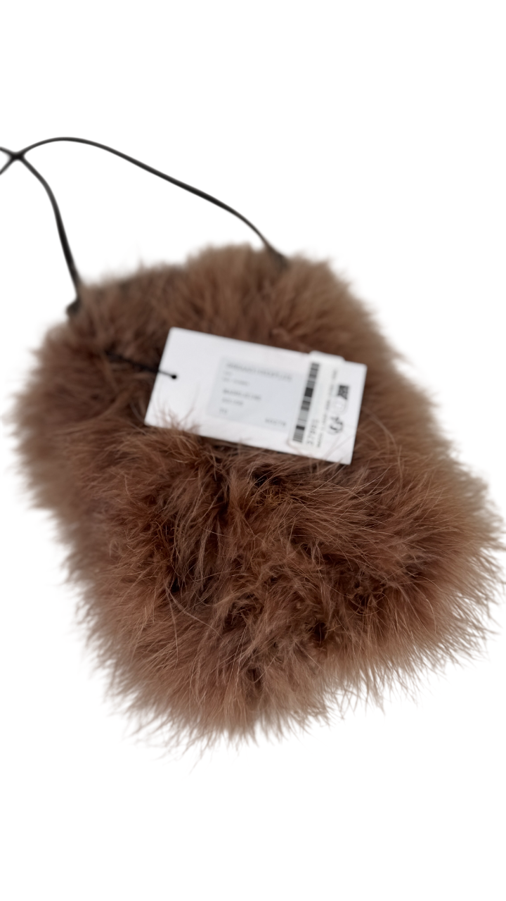 YVES SALOMON Brown Leather & Feather Pouch Crossbody Bag