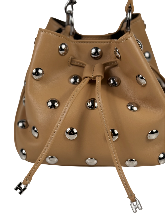 HOGAN Beige / Silver Leather Hocket Studded Bucket Bag