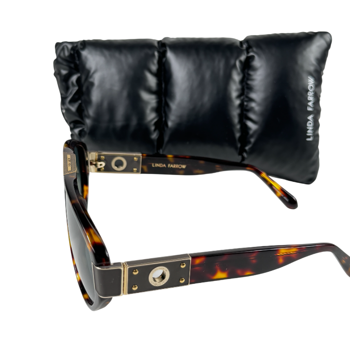 LINDA FARROW Brown Dark Tortoiseshell Rowan Sunglasses In Case