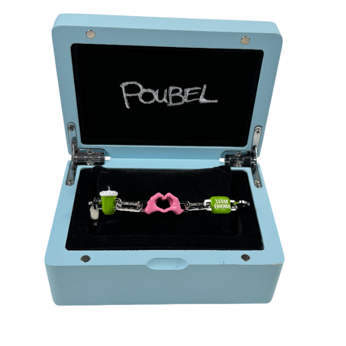 POUBEL Recycled Rhodium Plated Sterling Silver Complete Colton Charm Link Bracelet