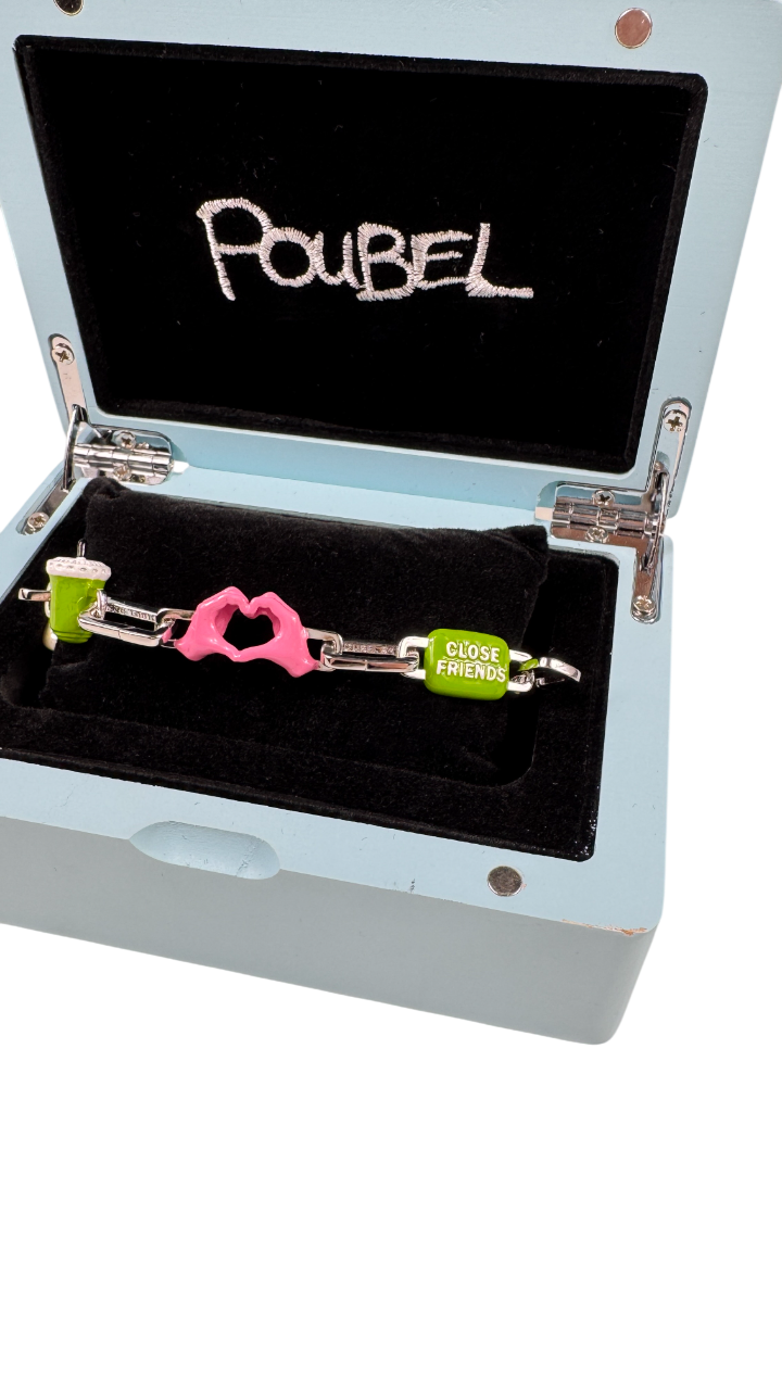 POUBEL Recycled Rhodium Plated Sterling Silver Complete Colton Charm Link Bracelet