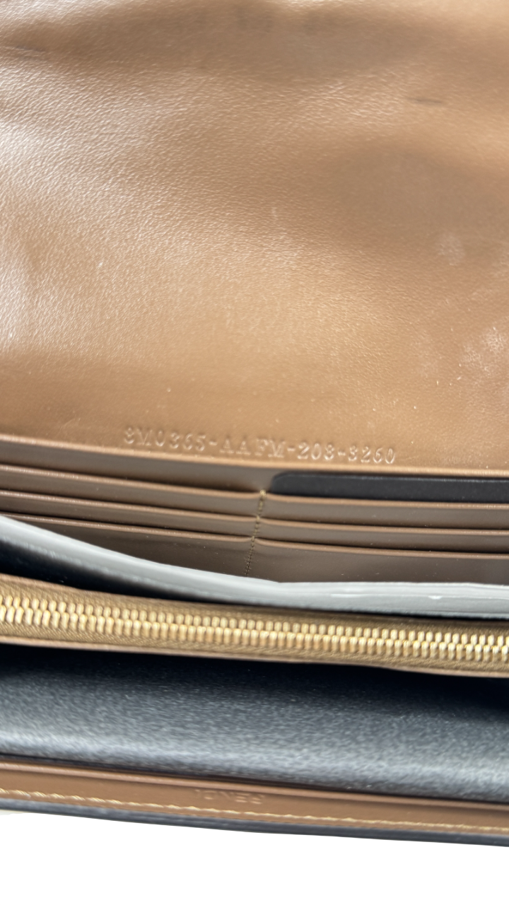 FENDI Brown / Gold  Leather FF Logo Continental Wallet on a Chain