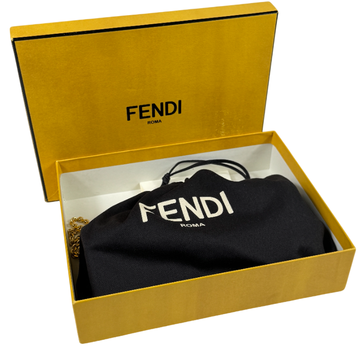 FENDI Brown / Gold  Leather FF Logo Continental Wallet on a Chain