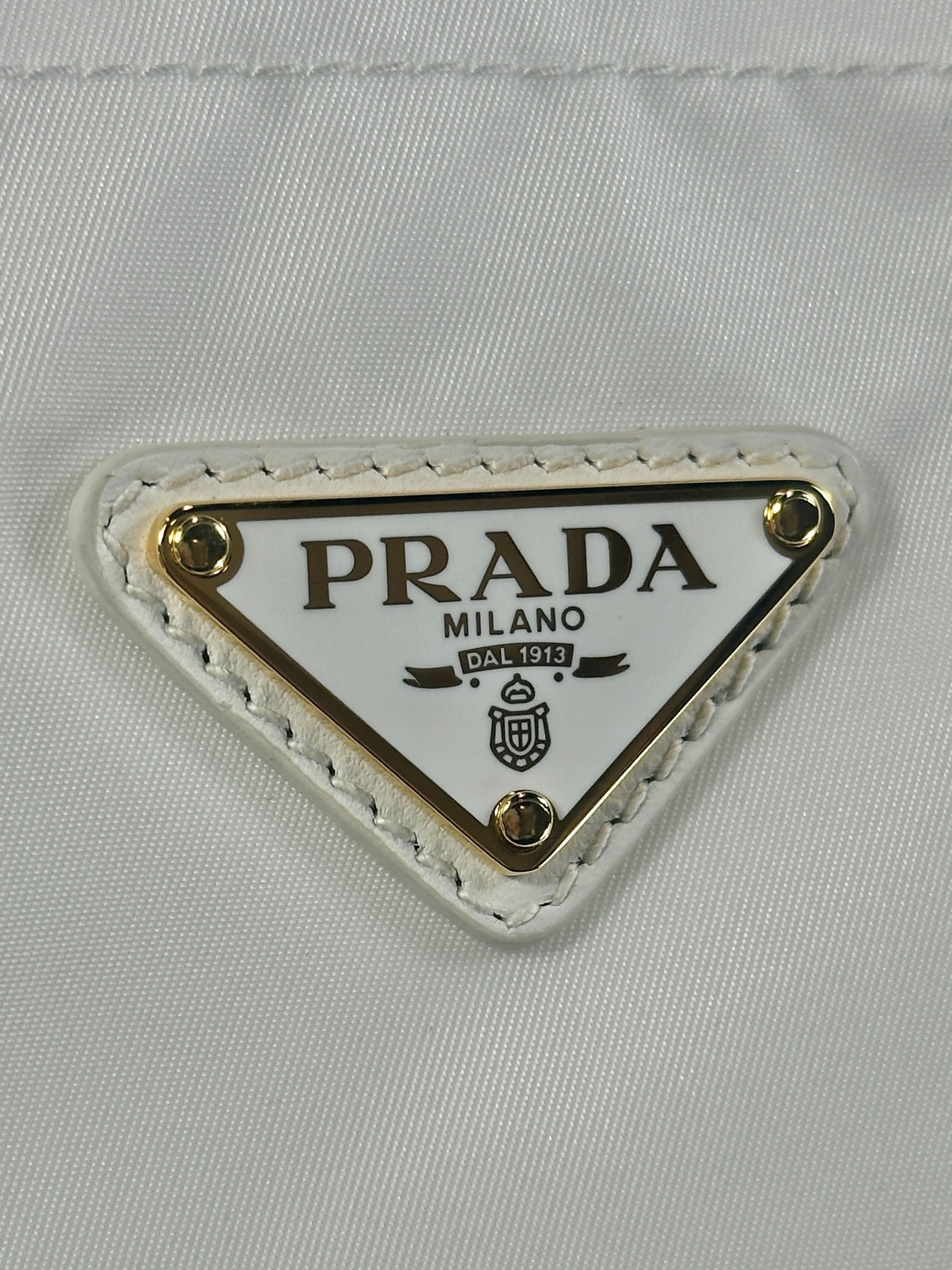 Prada Mariner Re-nylon White / Baltic Blue Small Triangle Logo Bucket Bag