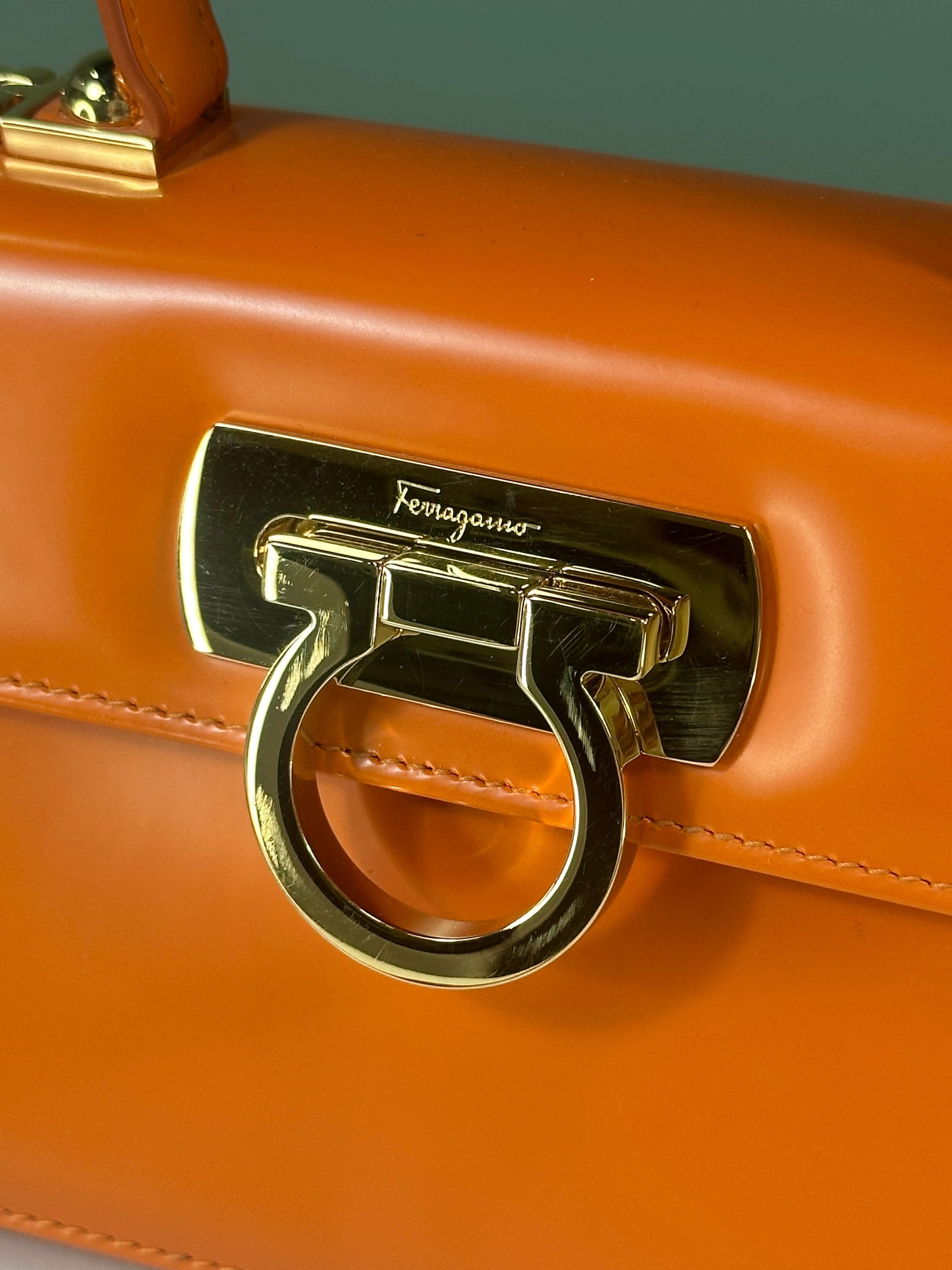 Orange Ferragamo Orange Leather Iconic Top-handle Bag With Shoulder Strap