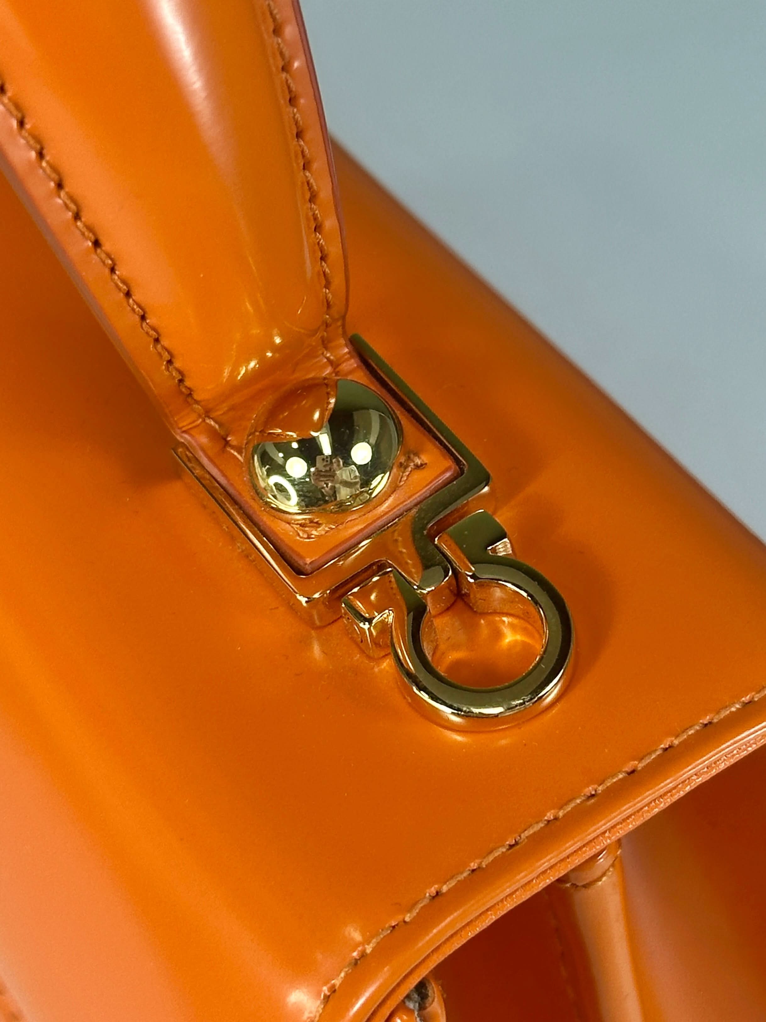 Orange Ferragamo Orange Leather Iconic Top-handle Bag With Shoulder Strap